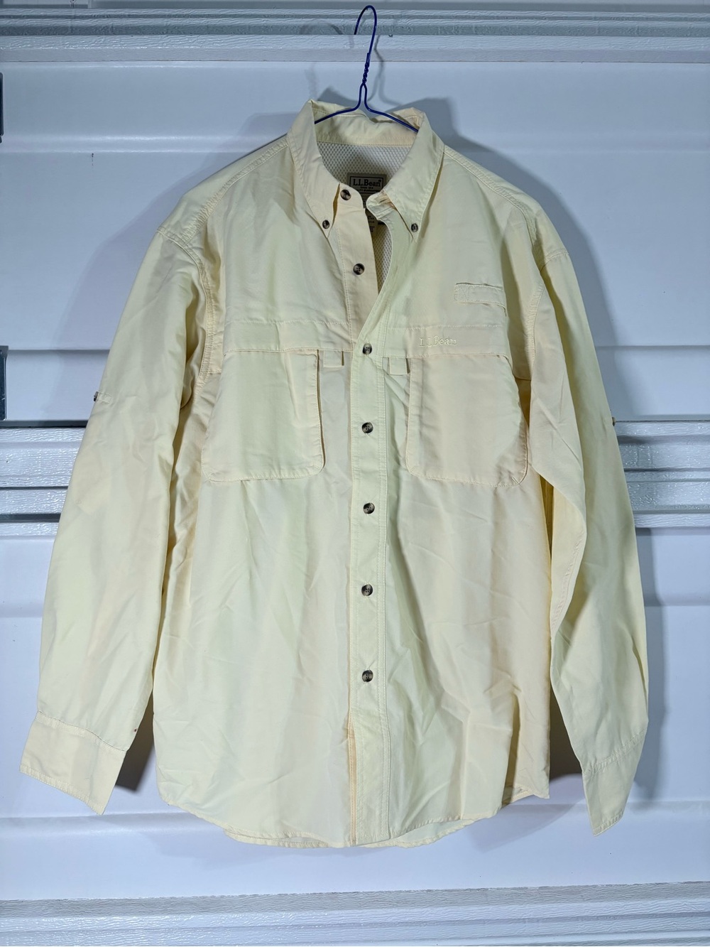 L.L. Bean Men's Lightweight Shirt in Pale Yellow vintage fisherman shirt